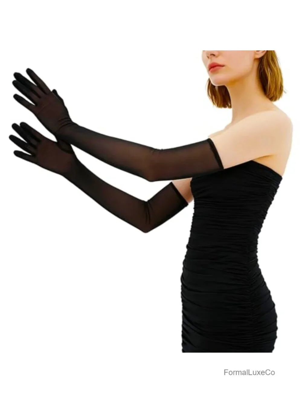 Elbow Length Stretchy Mesh Tulle Gloves for Wedding Bridal Dance Costume